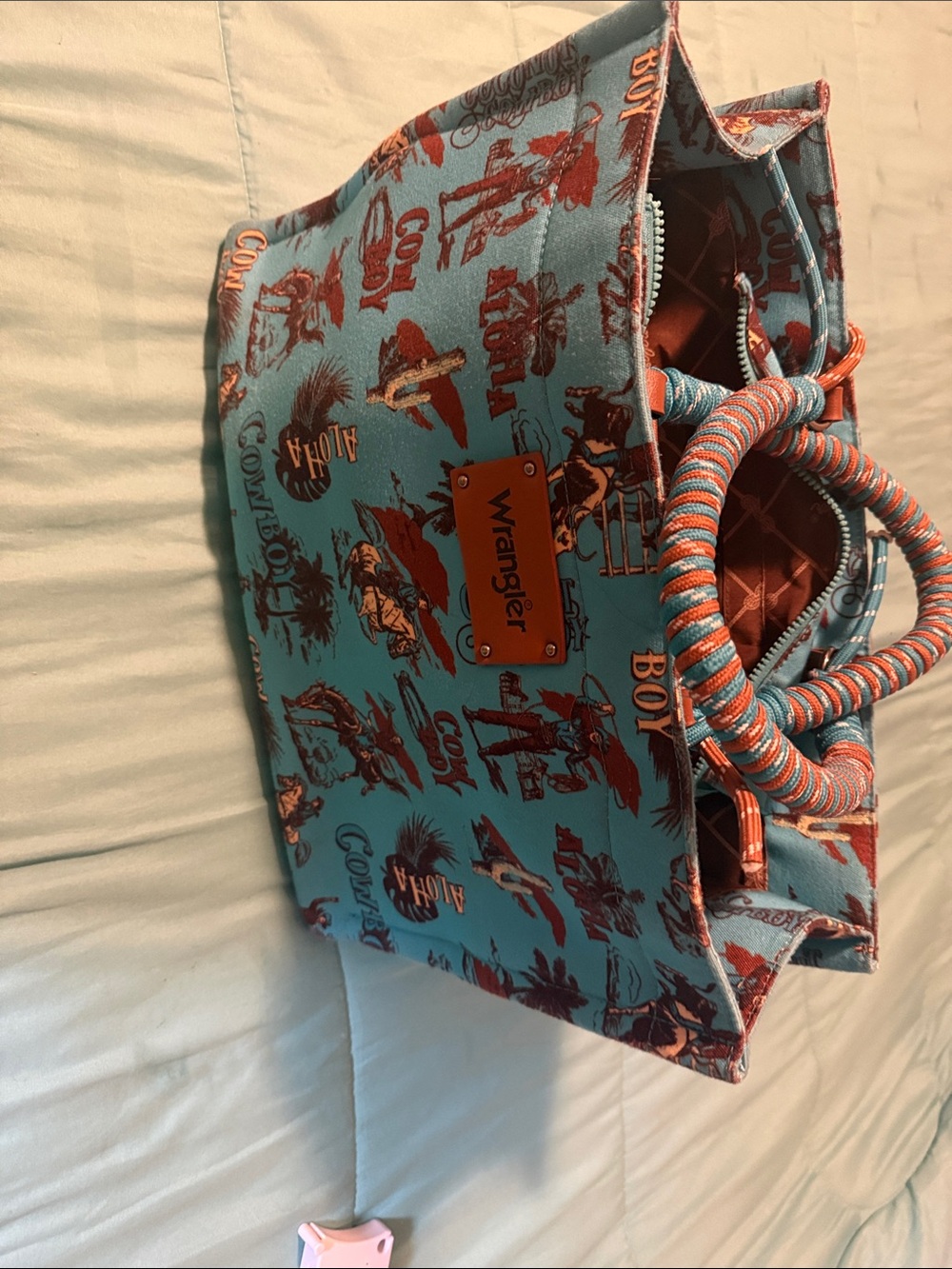 Wrangler Turquoise and Rust Western Canvas Tote